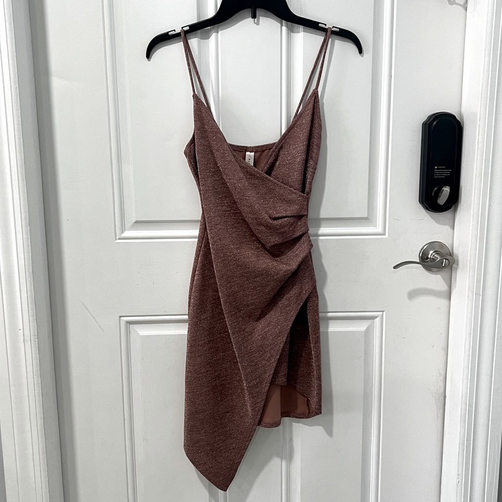 Blue Blush Dusty Rose Sparkle Asymmetrical Mini Dress